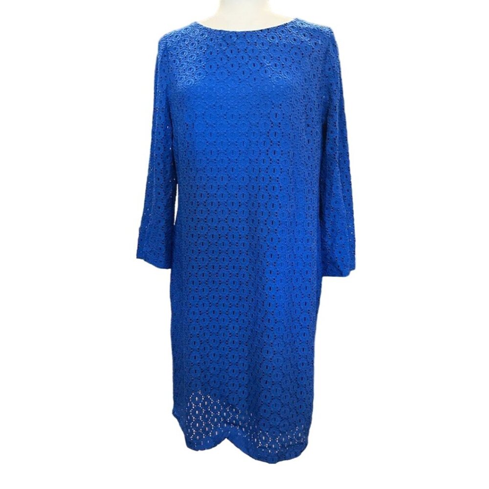 Chicos‎ Blue Lace Long Sleeve Dress Size 1 / US 8 Fully Lined